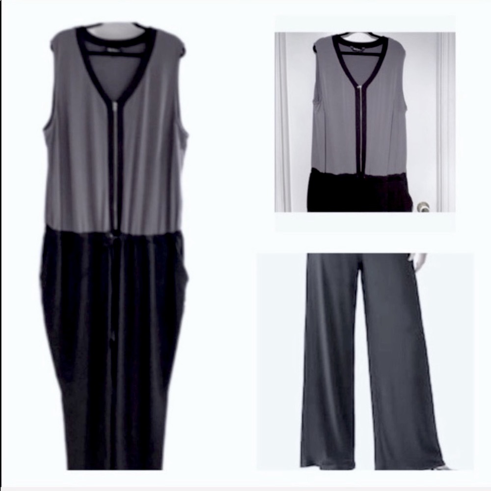 ULLA POPKIN Grey & Black Zip Up Jumpsuit w/ Stylish Flared Legs!!! …Plus Size 24